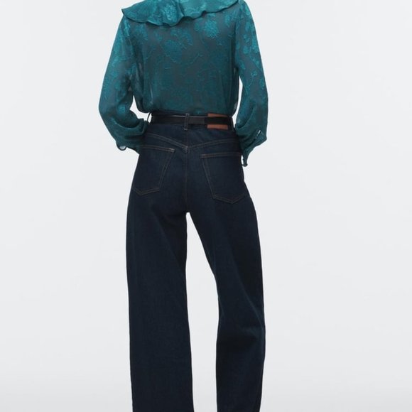 ZARA RUFFLED JACQUARD SHIRT DUCK GREEN SIZE L | 2285/893/538 - Picture 6 of 12